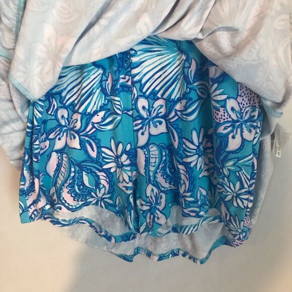 Lilly Pulitzer Ravi Short Sleeve Romper Size Medium Almafi Blue Floral/Shell - Picture 5 of 12